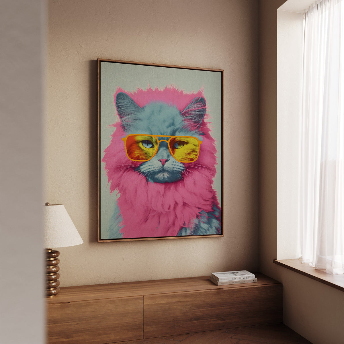 Pop Icon Cat styled in a room setting