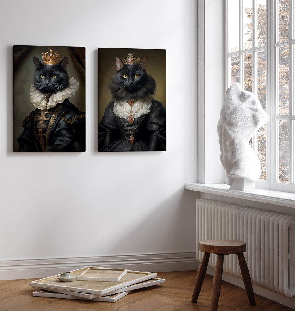 His Majesty the Black Cat on canvas, shown in two sizes