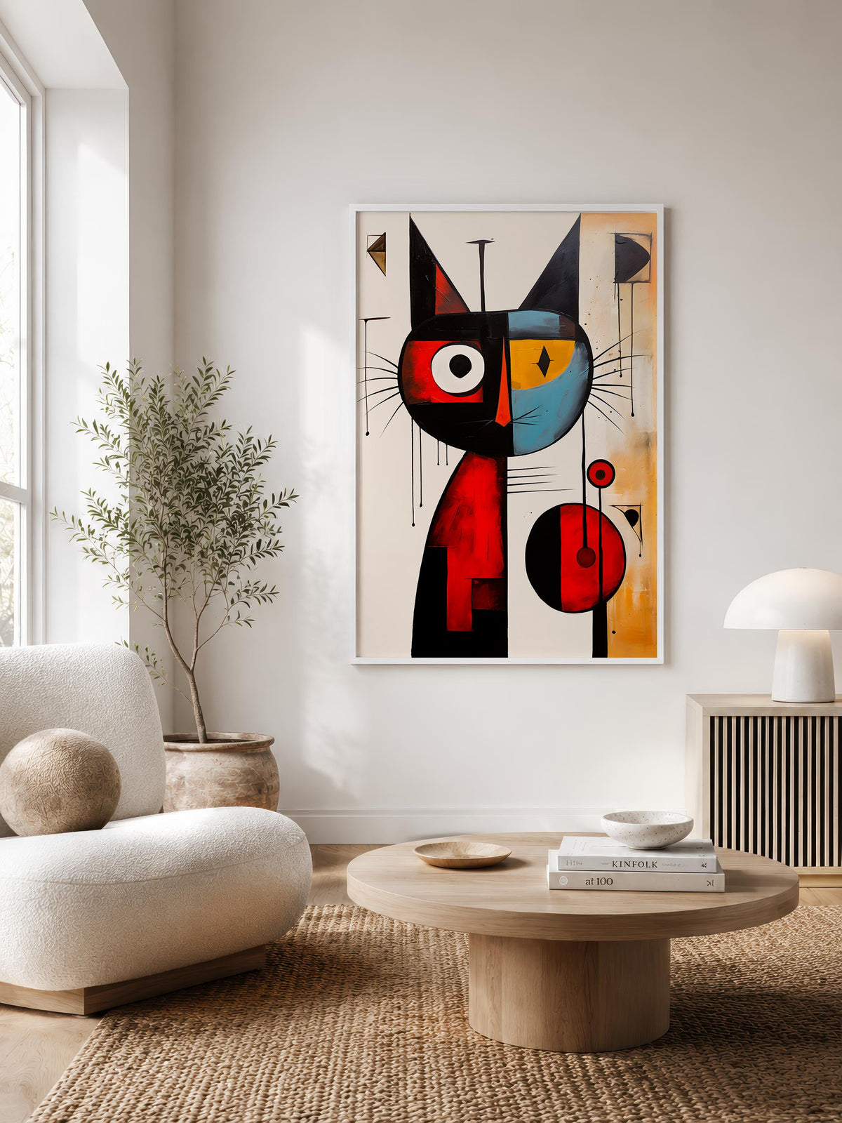 Playful Cat in Primary Colors – cat art print