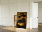 Boy & His Reluctant Black Cat as a large canvas on the wall
