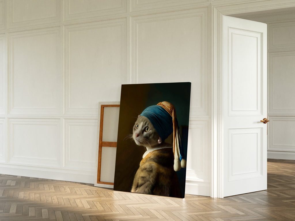 Pearl Earring Gray Cat as a large canvas on the wall