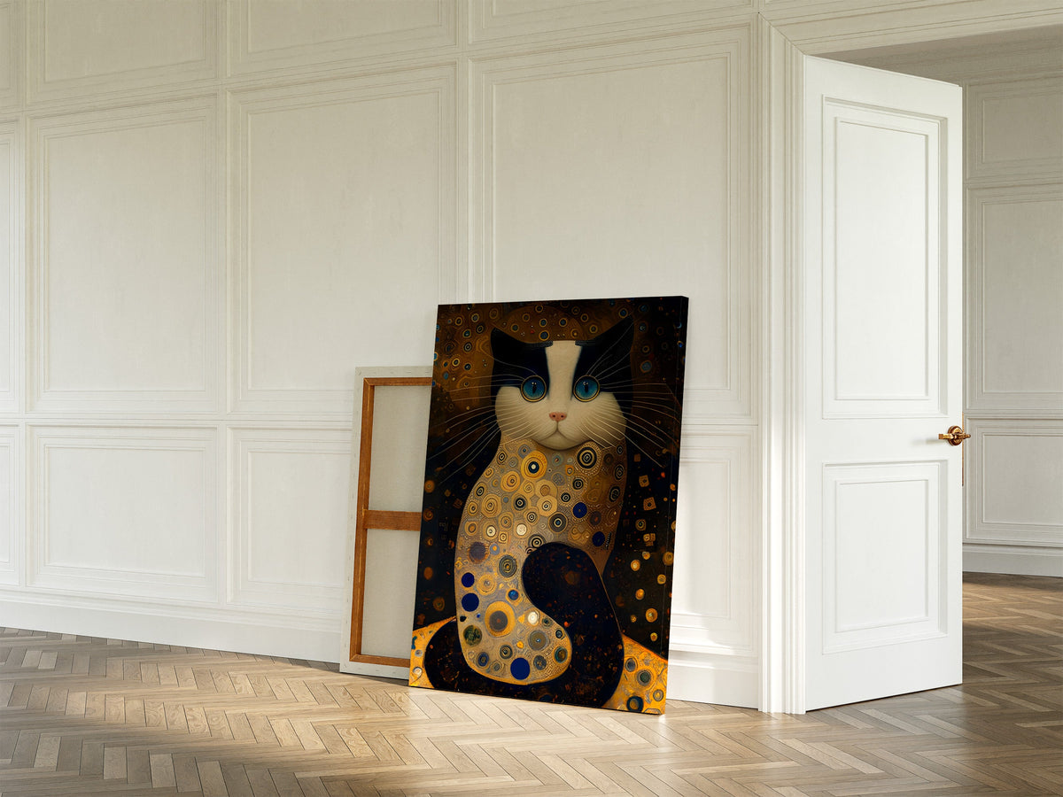 Golden Cat after Klimt as a large canvas on the wall