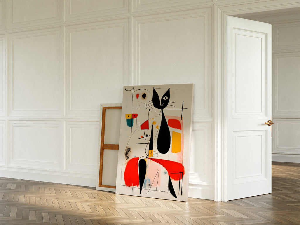 Woman & Cat in Vivid Abstract as a large canvas on the wall