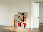 Woman & Cat in Vivid Abstract as a large canvas on the wall