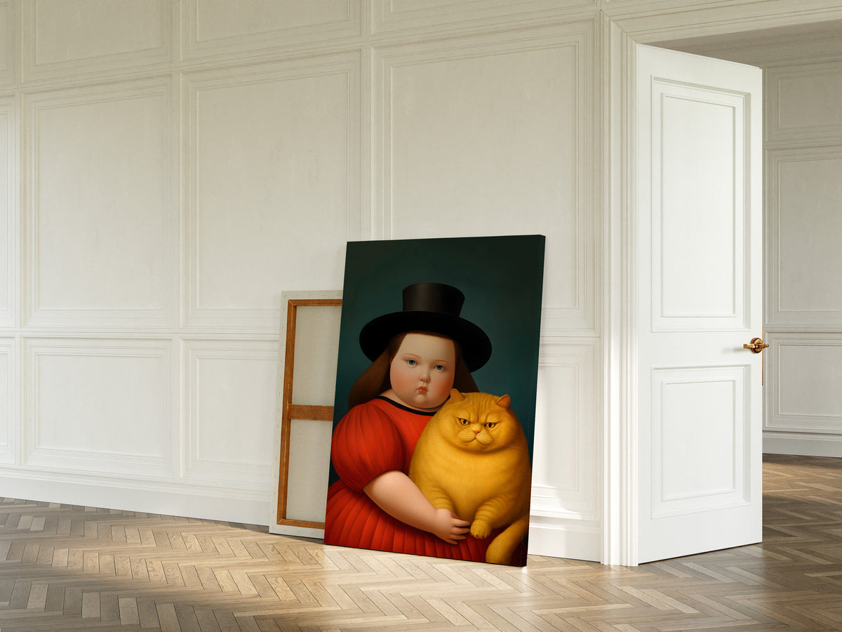Girl & Her Unimpressed Ginger Cat as a canvas print (2)