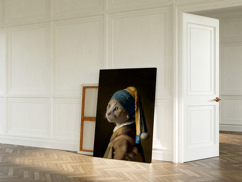 Pearl Earring Ginger Cat as a canvas print