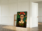 Flower-Crowned Woman & Black Cat as a canvas print (2)