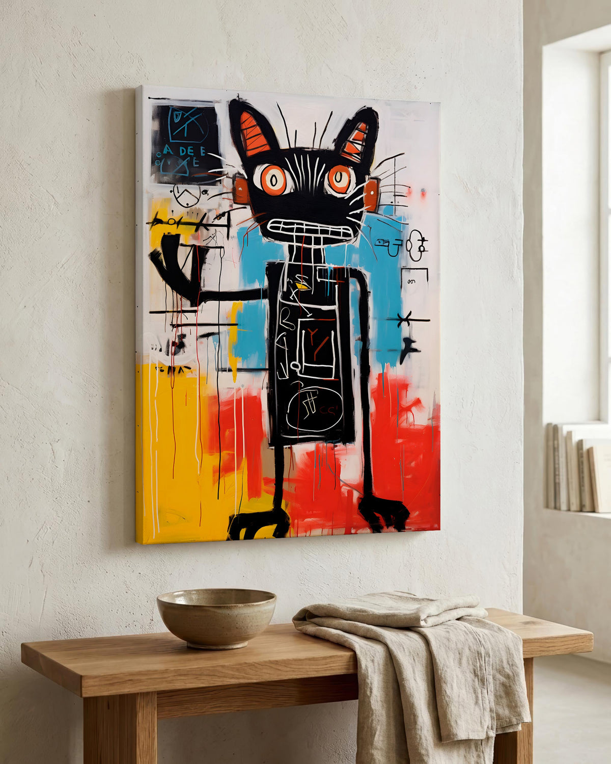 Black Cat in Bold Abstract Color as a canvas print