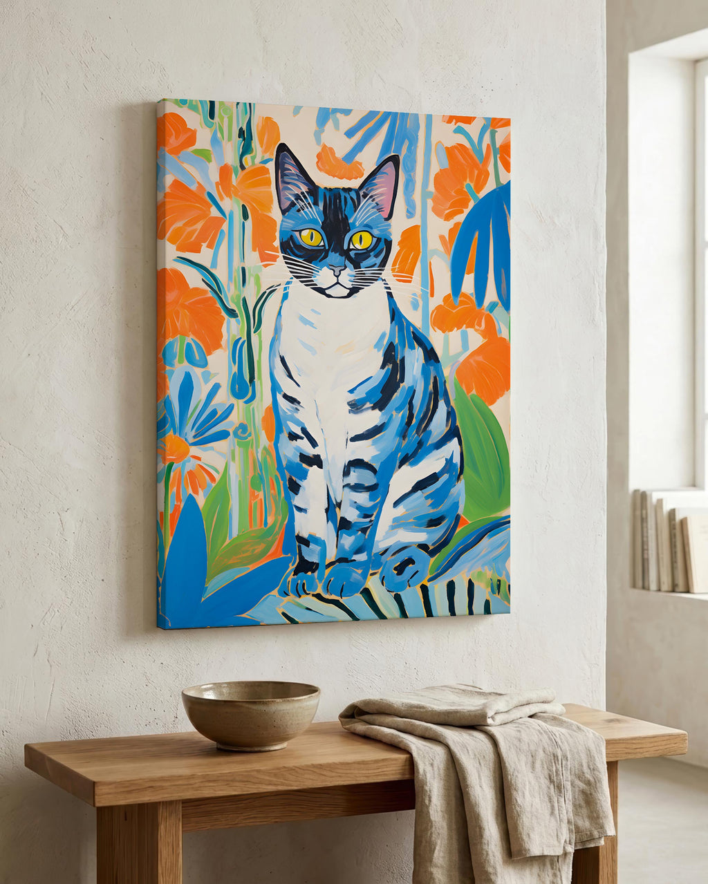 Blue Cat in Matisse-Inspired Cut-Outs as a canvas print