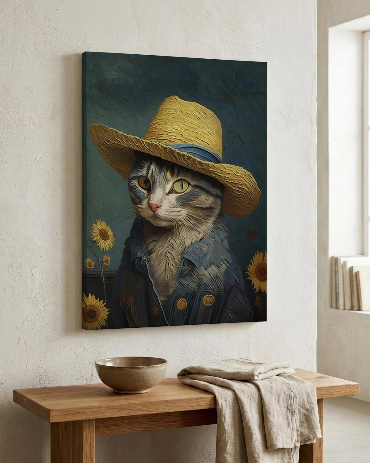 Cat in a Straw Hat as a canvas print