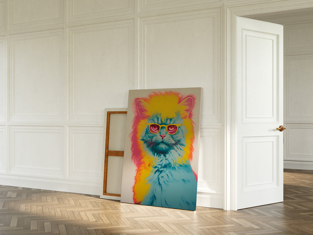 Retro Screenprint Cat as a canvas print (2)