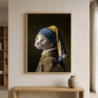 Ginger Cat with Pearl Earring Wall Art | Fine Cat Art Portrait