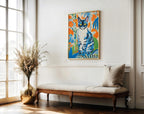 Blue Cat in Matisse-Inspired Cut-Outs framed above a chaise longue