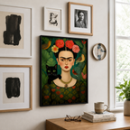 Flower-Crowned Woman & Black Cat – cat art print