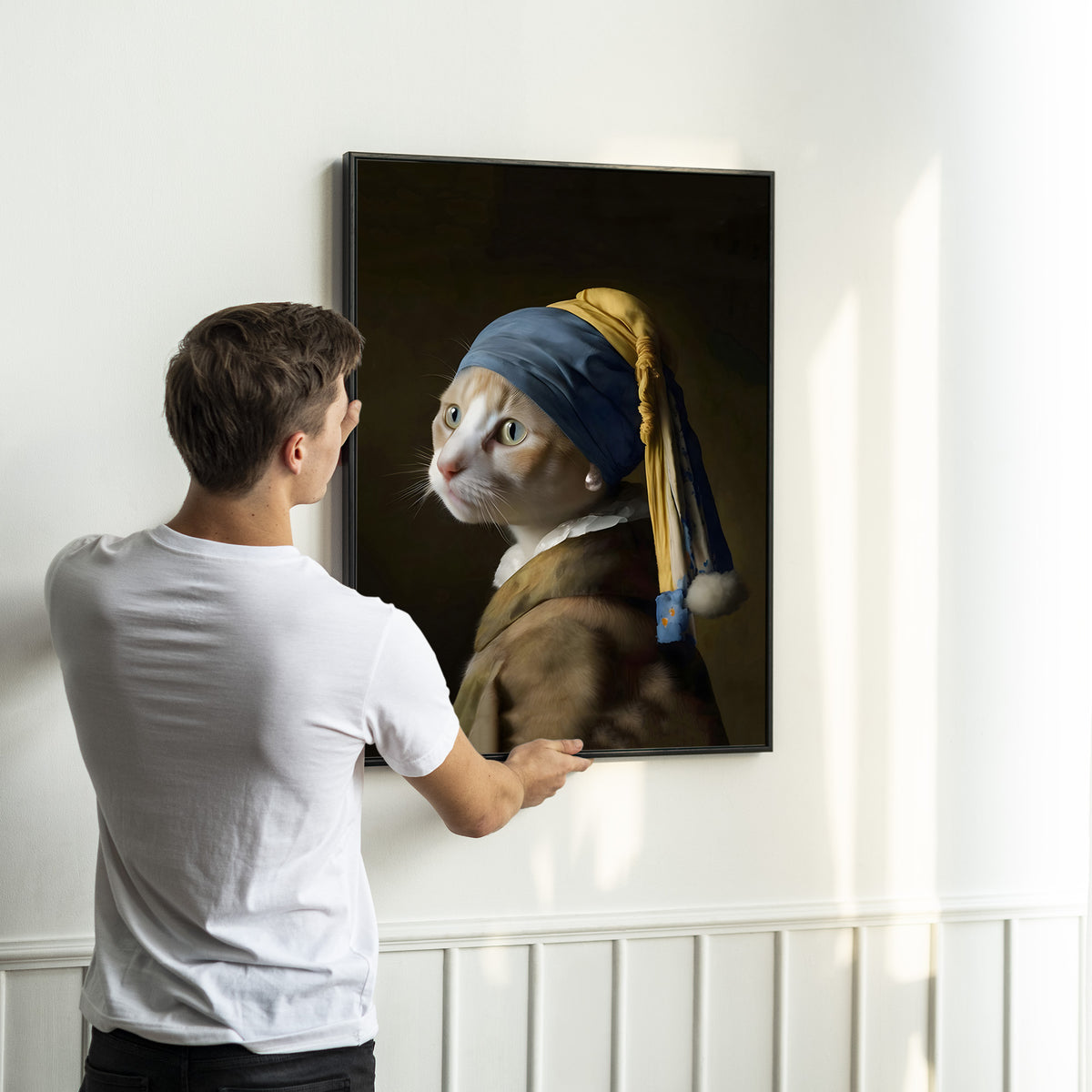 Ginger Cat with Pearl Earring Wall Art | Fine Cat Art Portrait