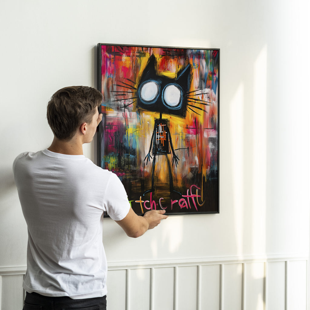 Urban Black Cat Wall Art | Street Art Style Print