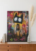 Street Art Black Cat framed on the wall (2)