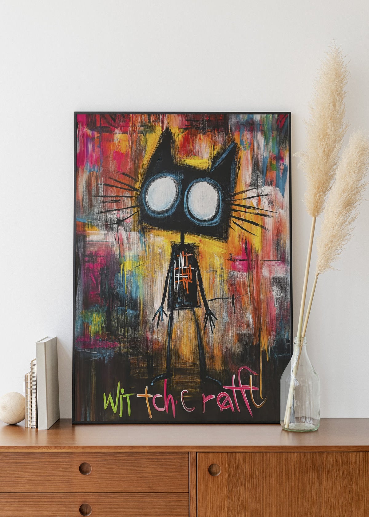 Street Art Black Cat framed on the wall (2)