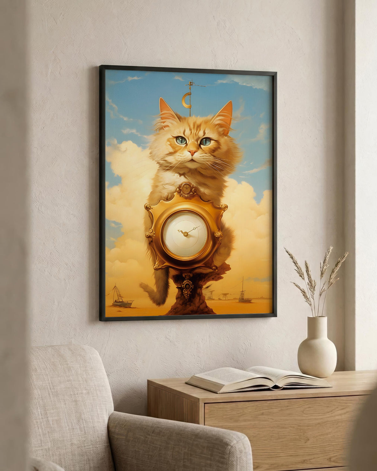 Dreamscape Cat in a black frame