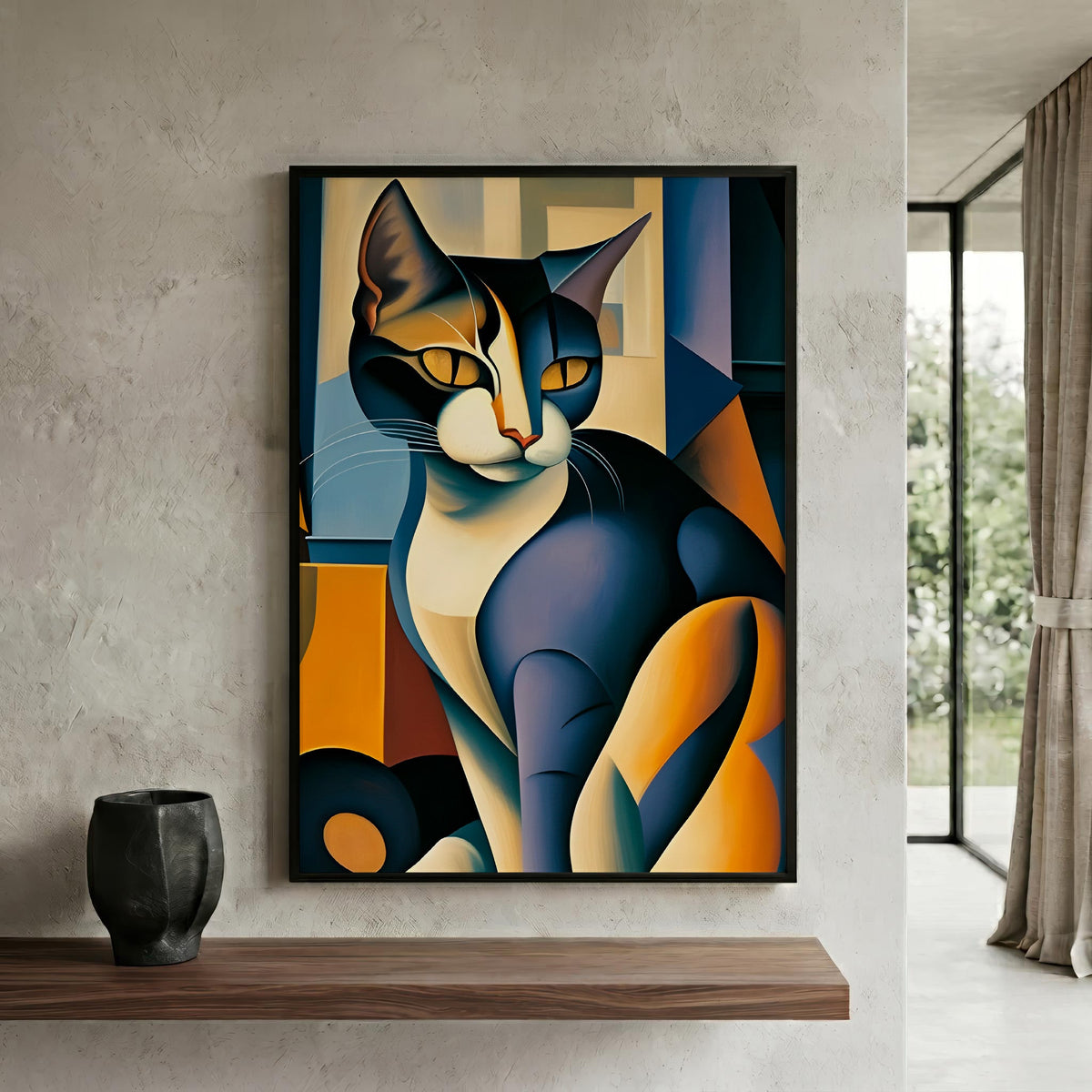 Faceted Cat Portrait in a black frame