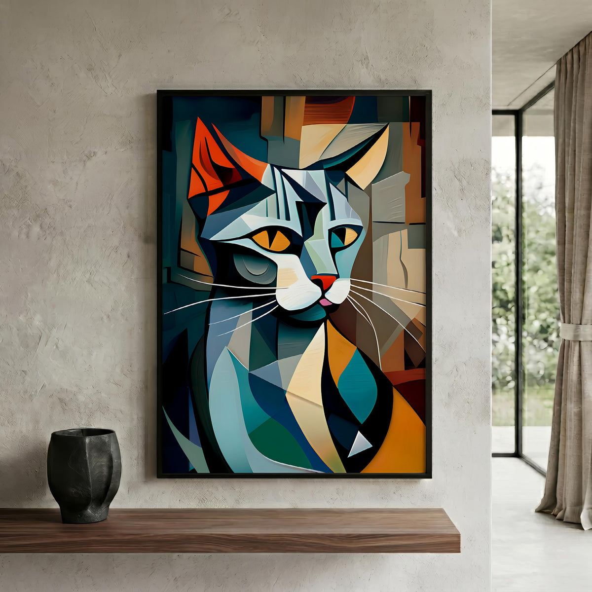 Many-Angled Cat in a black frame