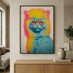 Retro Screenprint Cat in a black frame