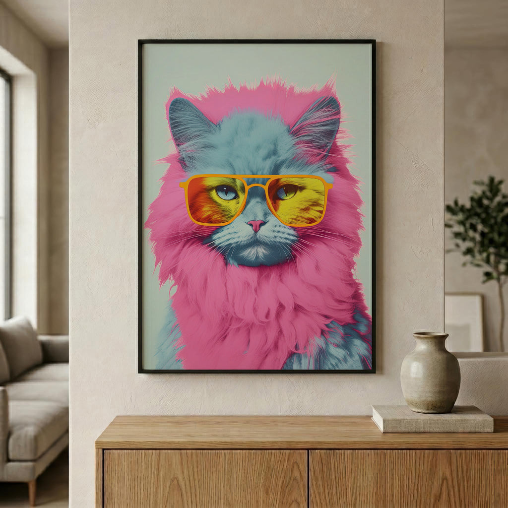 Pop Icon Cat in a black frame