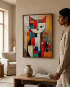 Mondrian Grid Cat No. 2 in a dark wood frame