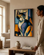 Faceted Cat Portrait in a dark wood frame