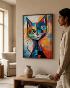 Geometric Cat after Kandinsky in a dark wood frame