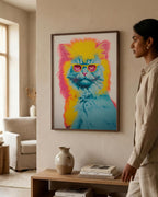 Retro Screenprint Cat in a dark wood frame
