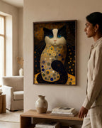 Golden Cat after Klimt in a dark wood frame
