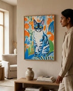 Blue Cat in Matisse-Inspired Cut-Outs in a natural wood frame (2)