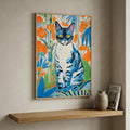Blue Cat in Matisse-Inspired Cut-Outs in a natural wood frame