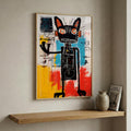 Black Cat in Bold Abstract Color in a natural wood frame