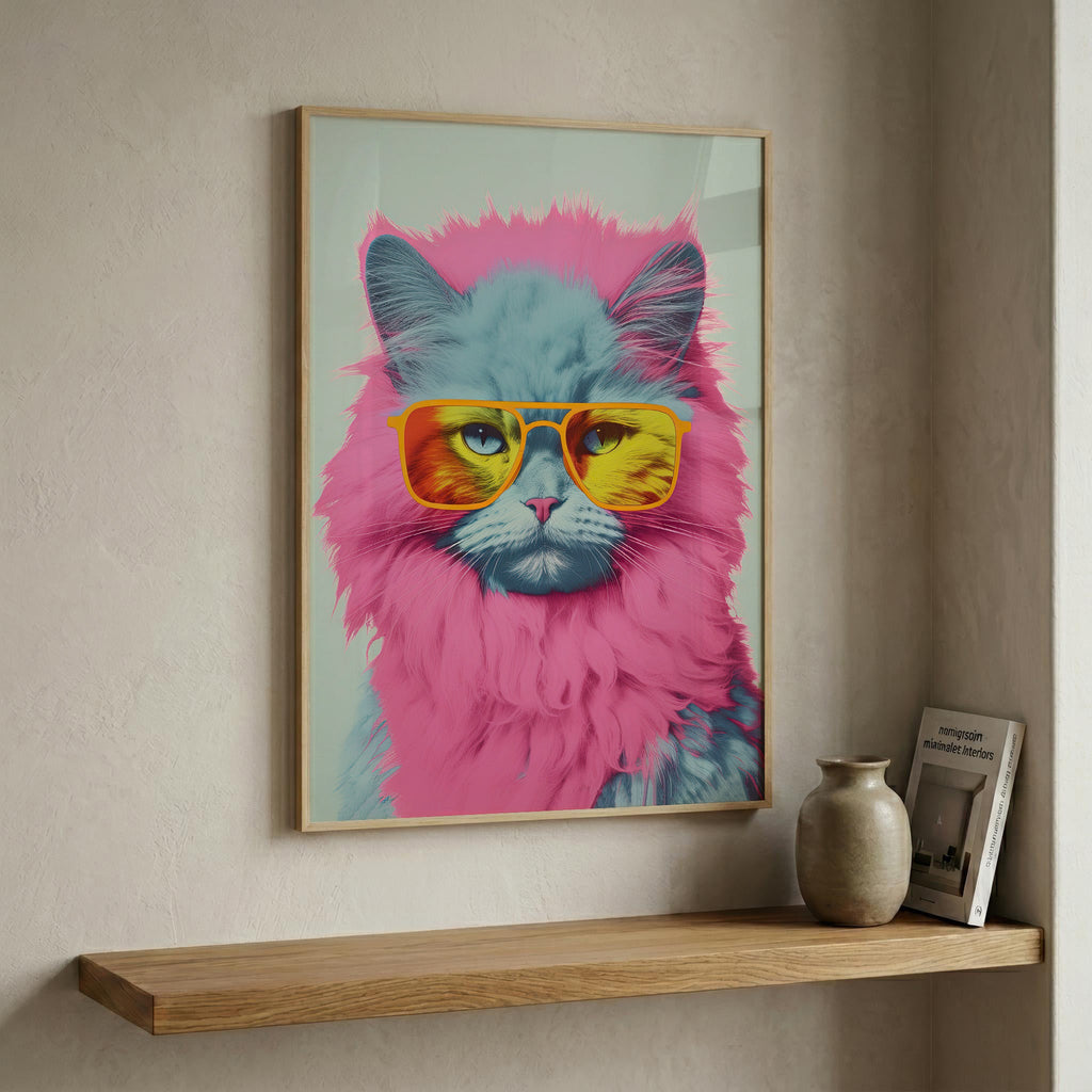 Pop Icon Cat in a natural wood frame