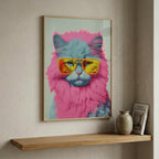 Pop Icon Cat in a natural wood frame