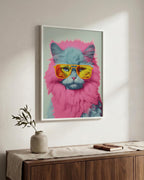 Pop Icon Cat in a white wood frame