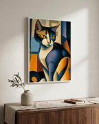 Faceted Cat Portrait in a white wood frame