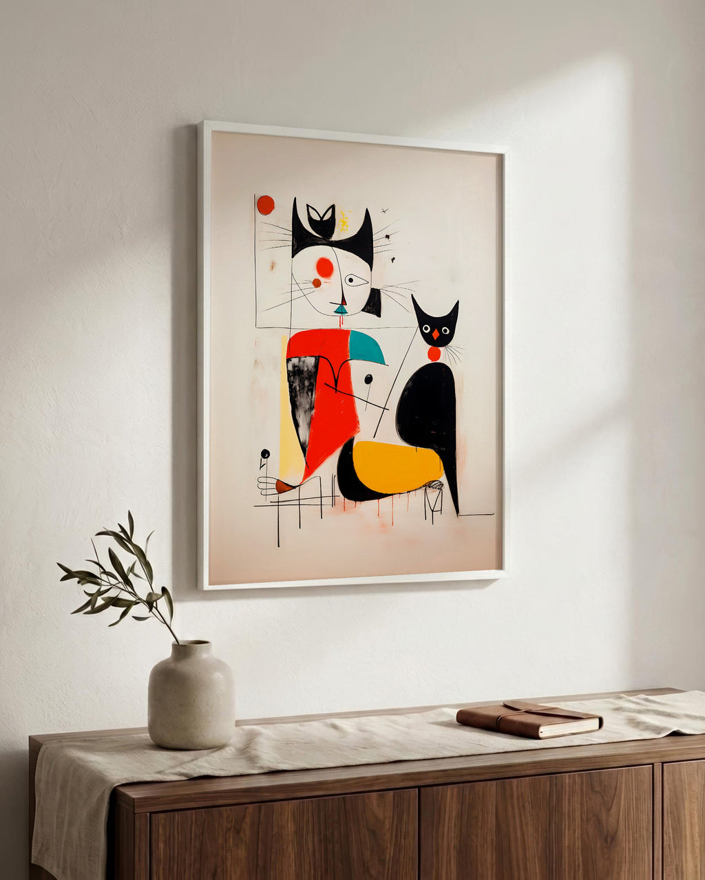Afternoon with the Cat in a white wood frame