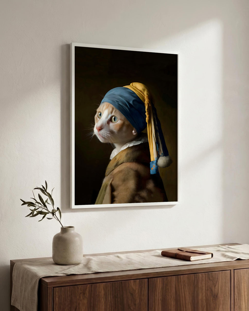 Ginger Cat with Pearl Earring Wall Art | Fine Cat Art Portrait