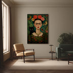 Flower-Crowned Woman & Black Cat framed in a Parisian-style apartment
