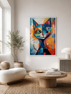 Geometric Cat after Kandinsky framed in a Scandinavian-style living room