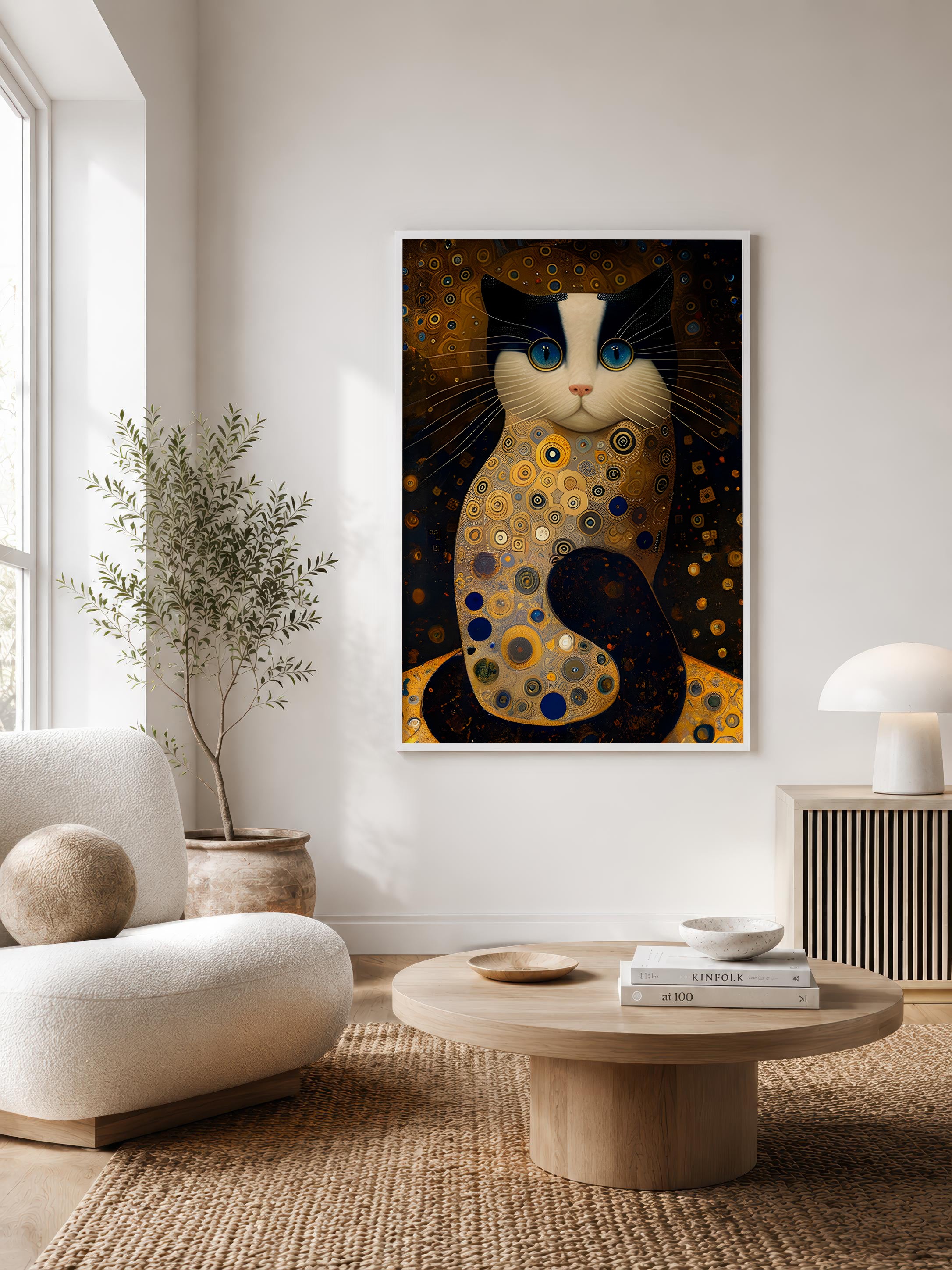 Klimt-Inspired Golden Cat Art Print | Gift for cat lovers