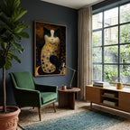 Golden Cat after Klimt framed in a sitting room