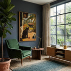 Black Cat in Gauguin Color framed in a sitting room