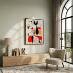 Woman & Cat in Vivid Abstract framed above a sofa