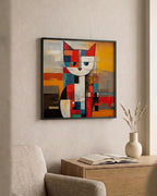 Mondrian Grid Cat No. 2 as a square print in a black frame