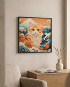 Ukiyo-e Cat as a square print in a black frame