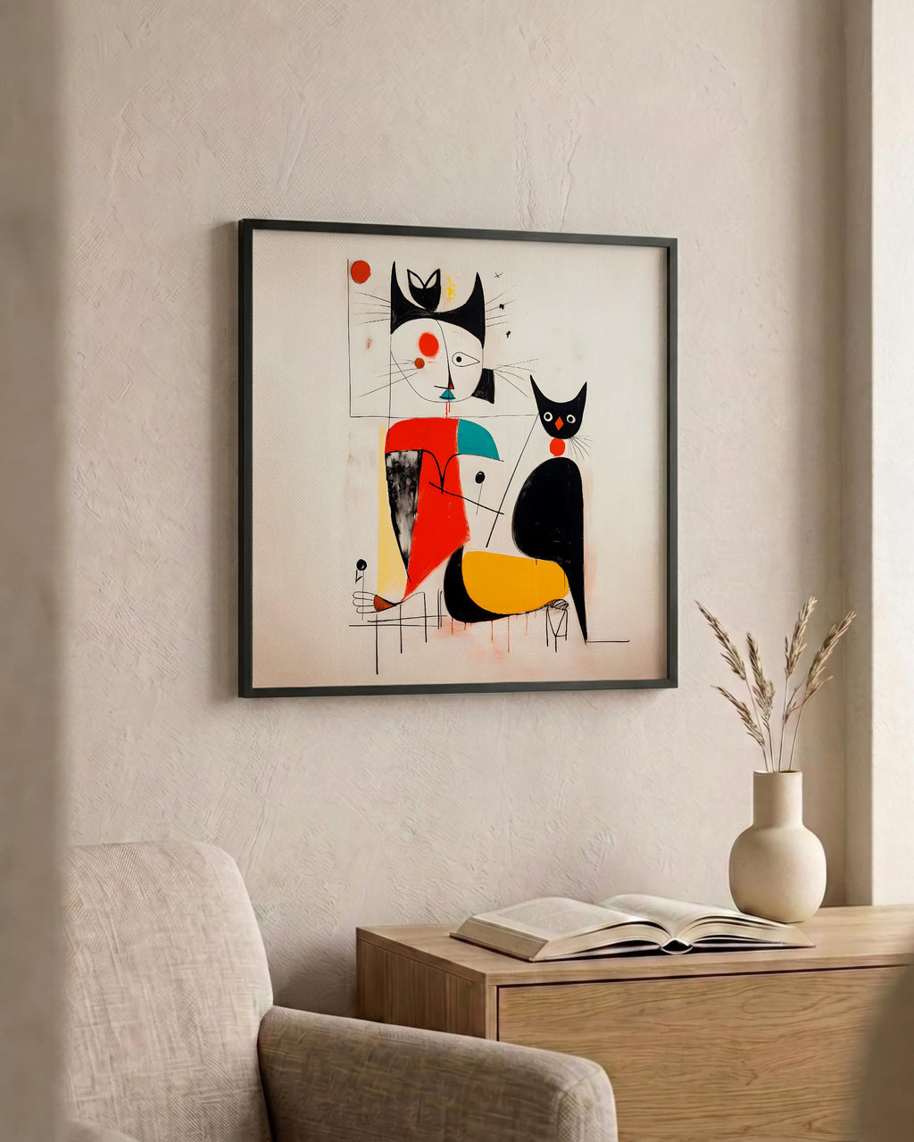 Afternoon with the Cat as a square print in a black frame